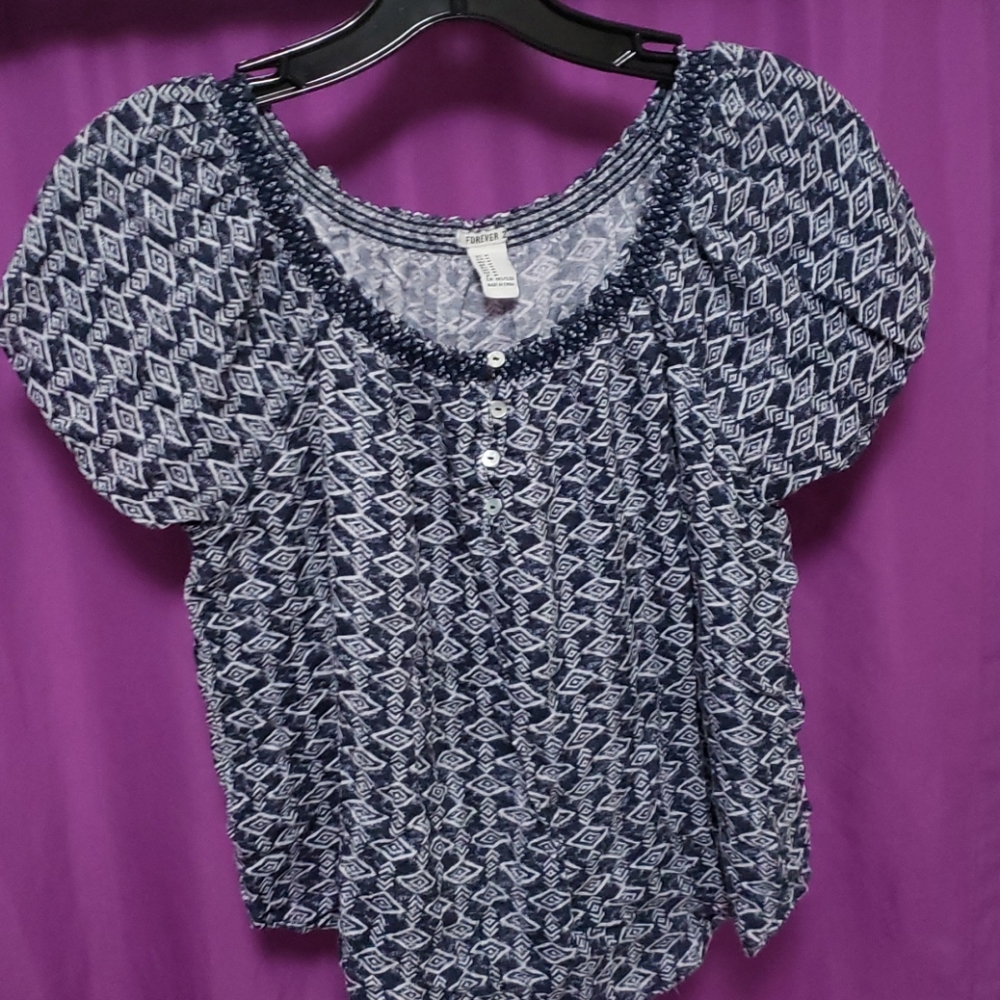 Blue and White Forever 21 Shirt